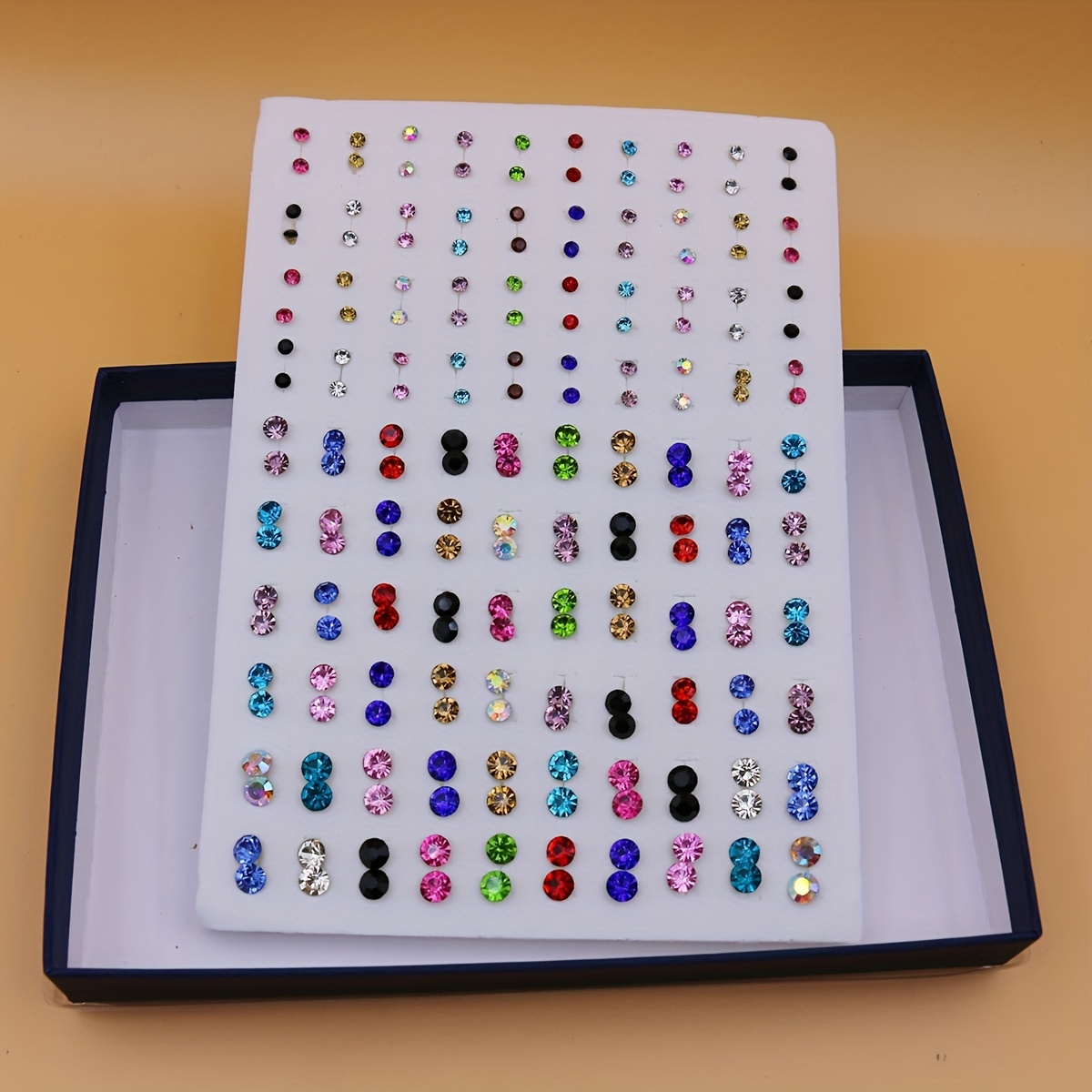 100 Pairs Colorful Rhinestones Plastic Glue Needle Earrings Set
